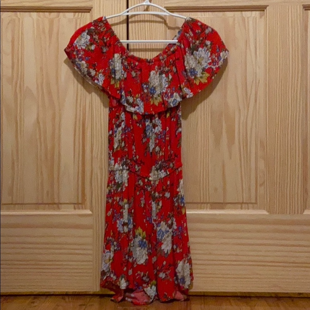 Red floral romper